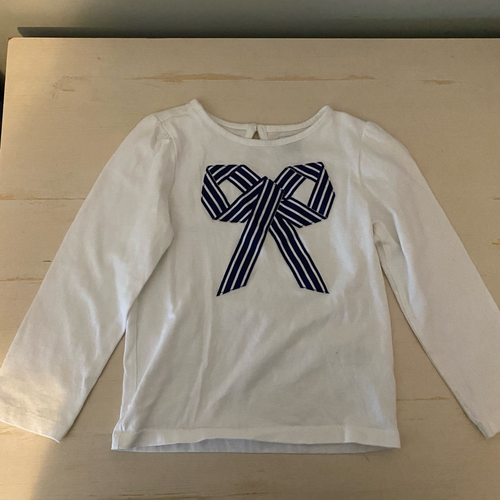 Janie and Jack White Long Sleeve Tee with Navy Bow